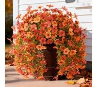 ZFProcess Artificial Fall Flowers for Outdoors, 2PCS Silk Fake Flowers Realistic Daisy Mums UV Resistant Porch Patio Window Yard Decor (Fall Orange)