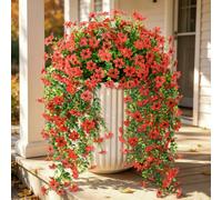 ZFProcess Artificial Hanging Flowers for Outdoors, 2 Pcs Fake Hanging Plant Spring Summer Decor, UV Resistant No Fade Realistic Faux Flower for Front Door Porch Planter Patio Garden Yard(Red)