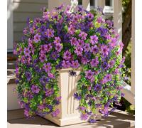 ZFProcess Artificial Hanging Flowers for Outdoors, 2 Pcs Fake Hanging Plant Spring Summer Decoration, UV Resistant No Fade Faux Flower for Porch Patio Yard Window Home Decor(Double Purple)