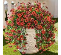 ZFProcess Artificial Hanging Flowers for Outdoors, 2 Pcs Fake Hanging Plant Spring Summer Decoration, UV Resistant No Fade Faux Flower for Porch Patio Yard Window Home Decor(Red Brown)