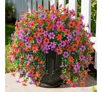 ZFProcess Artificial Hanging Flowers for Outdoors, 2 Pcs Fake Hanging Plant Spring Summer Decoration, UV Resistant No Fade Faux Flower for Porch Patio Yard Window Home Decor(Red Purple)
