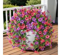 ZFProcess Artificial Hanging Flowers for Outdoors Spring Summer Decoration, 2PCS Silk Fake Daisy Realistic Outdoor Flowers UV Resistant Porch Patio Window Yard Decor(Purple Rose Red)