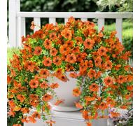 ZFProcess Artificial Hanging Flowers Plants for Outdoor Fall Decoration, 2PCS Faux Silk Daisy UV Resistant Look Real for Outside Home Indoor Planter Porch Window Yard Autumn Decor(Orange)