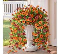 ZFProcess Artificial Hanging Flowers Plants for Outdoor Fall Decoration, 2PCS Faux Silk Daisy UV Resistant Look Real for Outside Home Indoor Planter Porch Garden Yard Autumn Decor(Orange Brown)