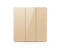 ZFQ 2-Way Big Rocker Button Switch, Modern Acrylic Crystal Glass Gold Wall Panel, Electrical Triple Light Switch, 3 Gang 2 Way, 16A 250V