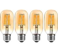 ZFQ 4 X Vintage Short Tubular LED Filament Bulb T45, 6W LED Light Bulb, Medium Screw E27 Base, Amber Glass, 2700K Warm Glow, LED Edison Bulb 60W Replacement, Non-dimmable