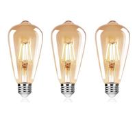 ZFQ 6W Edison Bulb LED Filament Vintage Bulbs, 60W Halogen Equivalent, Smoked Gold Glass, Model ST64 Teardrop Squirrel Cage Style, E27 Screw Base, 2700K Warm White, 600 LM, Non-Dimmable, 3-Pack