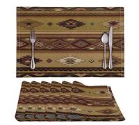ZFRXIGN Aztec Placemats Set of 6 Pack Heat Resistant Place Mat Stain Resistant Non Slip Washable Cloth Placemats Tribal Navajo Southwestern American Flag Brown