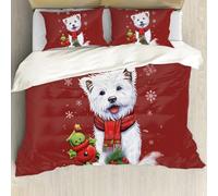ZFRXIGN Christmas Bedding Set Cute Westie Bedding Set Queen Size for Girls Comforter Set 3 Pieces Bedspread Pillow Cases Bedding Blanket Comforter Home Decor Duvet Cover Xmas Decor Dog Red