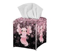 ZFRXIGN Flower Axolotl Leather Tissue Box Cover Square Tissue Holder Decorative Tissues Cube Box Cover for Bathroom Vanity Countertop/Night Stands/Office Desk, 5x5x5 Pink Cherry Blossom Flower