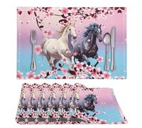 ZFRXIGN Flower Horse Placemats Heat Resistant Table Mats Set of 6 Pack Reusable Place Mat Set, Restaurant, Cafe Decor for Dining Table, Desk Pink Cherry Blossom Sakura