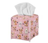 ZFRXIGN Funny Dog Family Tissue Box Cover Square Tissue Holder for Bathroom, Bedroom, Dinner Table, Office Tissue Case Organizer Cube Tissue Dispenser with Bottom Belt Cute Puppy Pink