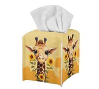 ZFRXIGN Giraffe Sunflower Tissue Box Cover Square Tissue Holder Decorative Leather Facial Paper Holder for Bathroom Vanity Countertop, Night Stand, Bedroom Dresser, Office Desk, Car Yellow