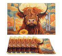 ZFRXIGN Highland Cattle Sunflower Placemats Set of 6 Pack Place Mat for Table Heat-Resistant Table Mats Dining Table Mat Pads Rectangular Rugs Cow Sunflower