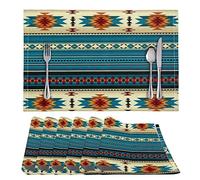 ZFRXIGN Southwestern Placemats Place Mats Set of 6 Pack Tribal Aztec Placemat for Dining Room Kitchen Table Decor Place Pads Gifts Boho Indian Style Turquoise Blue