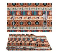 ZFRXIGN Western Aztec Horse Placemats Set of 6 for Dining Table Place Mats Washable Fabric Placemats for Dining Table Mats Aztec Decorations Cactus Navajo