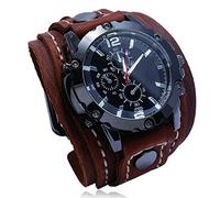 ZFSBRTL Men's leather Watch, Nordic vintage Engraving Quartz watch Viking Bracelet | 1St, Birthday Gift | Steampunk biker Jewelry,Brown