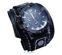 ZFSBRTL Men's leather Watch, Nordic vintage Engraving Quartz watch Viking Bracelet | 1St, Birthday Gift | Steampunk biker Jewelry,Black