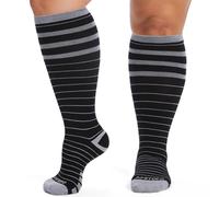 ZFSOCK Bamboo Compression Socks for Women: Plus Size Flight Sock for Men - Extra Wide Calf Graduated Compression Stocking for Support Pregnancy Edema Travel Nurses Seniors 15-20 mmhg Striped 5XL 1Pair