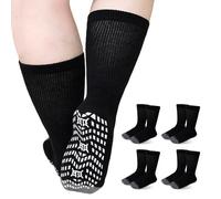 ZFSOCK Diabetic Socks for Men Non-slip: Soft Top Non Elastic Loose Fitting Seamless Socks Ladies Non-Binding with Grips Mid-Calf Cushioned Hospital Socks for Swollen Feet Legs Black 9-12 4 Pairs