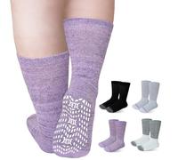 ZFSOCK Diabetic Socks for Men Non-slip: Soft Top Non Elastic Loose Fitting Seamless Socks Ladies Non-Binding with Grips Mid-Calf Cushioned Hospital Socks for Swollen Feet Legs Mix 6-8 4 Pairs