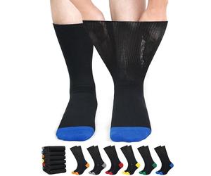 ZFSOCK Diabetic Socks for Men Women: Extra Wide Soft Top Cotton Crew Socks Breathable Seamless Loose Fitting for Swollen Feet Diabetes Oedema Pregnancy Elderly - 6 Multipack 12-14 Black Coloured