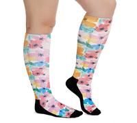 ZFSOCK Diabetic Socks Knee High: Soft Top Long Socks for Women Extra Wide Non Elastic Loose Fit with Gentle Grip Cotton Padded Seamless for Swollen Feet Diabetics Elderly Pregnant, 12-14 Flower
