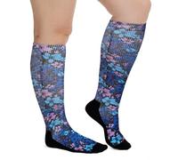 ZFSOCK Diabetic Socks Knee High: Soft Top Long Socks for Women Extra Wide Non Elastic Loose Fit with Gentle Grip Cotton Padded Seamless for Swollen Feet Diabetics Elderly Pregnant, 6-8 Floral