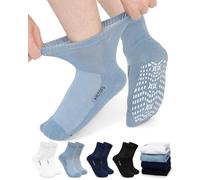 ZFSOCK Diabetic Socks Non-Slip for Women: Bamboo Ankle Socks Moisture Wicking with Extra Wide Top for Swollen Feet Seamless Non-Binding Cuff Hospital Sock for Foot Care 9-11 Multicolored 4 Pairs