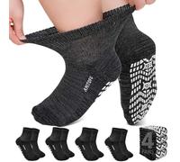 ZFSOCK Diabetic Socks Non-Slip for Women: Bamboo Ankle Socks Moisture Wicking with Extra Wide Top for Swollen Feet Seamless Non-Binding Cuff Hospital Sock for Foot Care, 9-11 Black 4 Pairs