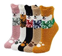 ZFSOCK Fluffy Thermal Bed Socks Womens Winter Cosy Sock Fuzzy Animal Pattern Super Warm Soft Funny Cute Ankle Christmas Socks 5 Pairs Size 4-7
