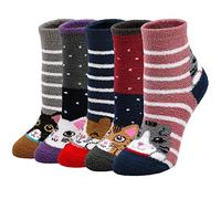 ZFSOCK Fluffy Thermal Bed Socks Womens Winter Cosy Sock Fuzzy Animal Pattern Super Warm Soft Funny Cute Ankle Christmas Socks 5 Pairs Size 4-7