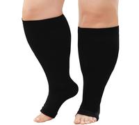 ZFSOCK Plus Size Compression Socks: Men Women Open Toe Graduated Medical Support Stockings Wide Calf Toeless Flight Pressure Socks for Varicose Vein Swollen Legs Pregnancy Nurses Travel 2XL Black