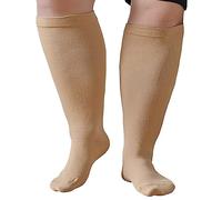 ZFSOCK Plus Size Compression Socks: Men Women Wide Calf Medical Support Stockings Flight Socks for Varicose Vein Knee High Pressure Socks Swollen Legs Nurses Travel Running Sports Beige 6XL 1 Pair