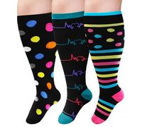 ZFSOCK Plus Size Compression Socks: Men Women Wide Calf Medical Support Stockings Flight Socks for Varicose Vein Knee High Pressure Socks Swollen Legs Nurses Travel Running Sports Colorful 7XL 3 Pairs