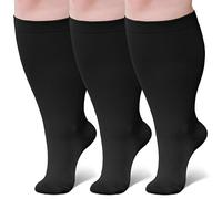 ZFSOCK Plus Size Compression Socks: Men Women Wide Calf Medical Support Stockings Flight Socks for Varicose Vein Knee High Pressure Socks Swollen Legs Nurses Travel Running Sports 3 Pairs