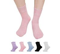 ZFSOCK Soft Top Socks for Women: Cotton Crew Socks with Seamless Toe & Slightly Loose Fit Comfortable for Ladies & Girls at Work, School, or Home - UK Size 6-8, 5 Pairs Pastel