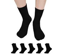 ZFSOCK Soft Top Socks for Women: Cotton Crew Socks with Seamless Toe & Slightly Loose Fit Comfortable for Ladies & Girls at Work, School, or Home - UK Size 4-5, 5 Pairs Black
