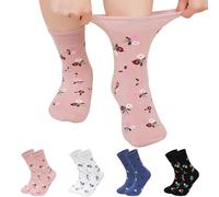ZFSOCK Soft Top Socks for Women: Cotton Crew Socks with Seamless Toe Slightly Loose Fit Comfortable for Ladies & Girls at Work, School, or Home - UK Size 9-11, 4 Pairs Flowers