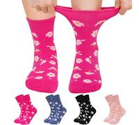 ZFSOCK Soft Top Socks for Women: Cotton Crew Socks with Seamless Toe Slightly Loose Fit Comfortable for Ladies & Girls at Work, School, or Home - UK Size 9-11, 4 Pairs Daisy