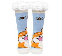 ZFSOCK Women Fluffy Slipper Socks: Warm Thermal Sherpa Lined Fleece Bed Socks with Cat Pattern Anti Slip House Socks for Winter Indoor Idea for Mum & Daughter, 1 Pair Light Blue