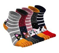 ZFSOCK Women Toe Socks Running Cotton Five Finger Socks Ankle Sports Socks Lightweight Trainer Socks Size 4-7,Kitten-5 Pairs