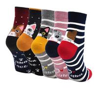 ZFSOCK Womens Cotton Animal Socks Novelty Cartoon Cat Socks Ladies Cute Pattern Mini Crew Socks Funny Christmas Socks for Girls Ladies 5 Pairs ((Women shoes size UK 4-9, Cats)