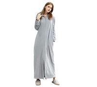 ZFSOCK Womens Long Dressing Gown Nightwear Zip Up Hooded Bathrobe Ladies Fluffy Fleece Full Length Robe Soft Loungewear Birthday Presents Christmas Gifts Oversize for Pregnant Woman