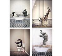 ZFTCN Animal Black White Wall Art Prints, Animal in the Bath Canvas Pictures Dream Bath Poster Minimalist Home Decor - 4 Pieces Without Frame (20 x 30 cm x 4 pieces)…