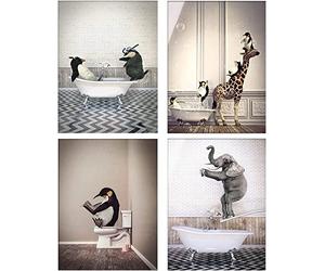 ZFTCN Animal Black White Wall Art Prints, Animal in the Bath Canvas Pictures Dream Bath Poster Minimalist Home Decor - 4 Pieces Without Frame (20 x 30 cm x 4 pieces)…