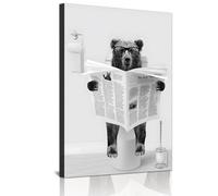 ZFTCN Funny Newspaper Animal Wall Art, Animal Wall Pictures on Toilets, Black and White Canvas Pictures, Bathroom, Bedroom Decoration, Frameless (Spectacular Bear, 20 x 30 cm)