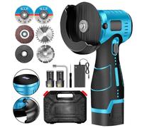 ZFULVO Brushless Cordless Angle Grinder Kit, 19500rpm Mini Electric Angle Grinding Tool with 2x16.8V 2000mAh Battery and 6-Cutting Discs, Grinder Handheld Cutter for Metal Wood