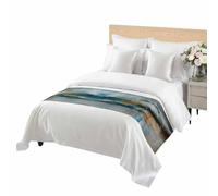 ZFUNCING Abstract Mottled Turquoise Green Gray Art Bed Runners for Bedroom Hotel,Decorative Bedding Scarf Retro Painting Bed End Blanket Bedding Runner Scarves for King Size Bed,102x20in