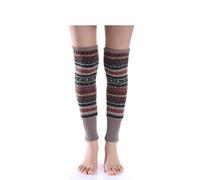 zfyanssee 1 pairs Women Leg Warmer Striped Ethnic Knitting Wool Footless Knee High Boot Cuff Cover Socks (Khaki)